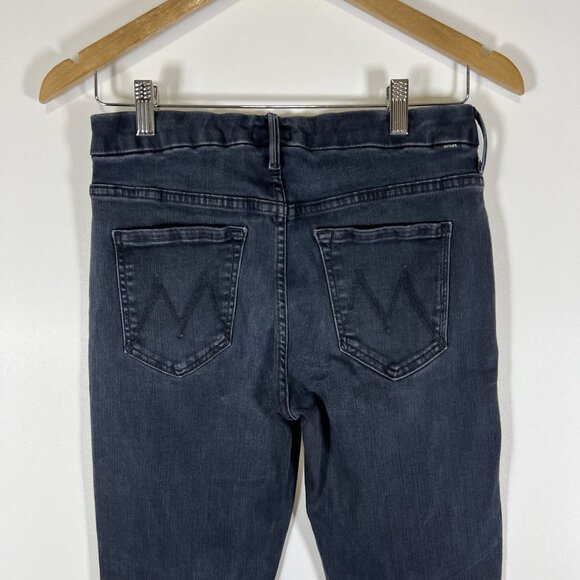 MOTHER Jeans 29 Black High Waisted Looker Ankle Skinny Stretch Blackbird Wash - Picture 5 of 12